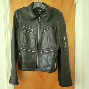 DKNY Leather Motorcycle Jacket - Size 12
